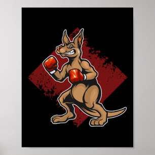 Póster Gracioso Boxeo Kangaroos Con Gantes Boxer Puncher 