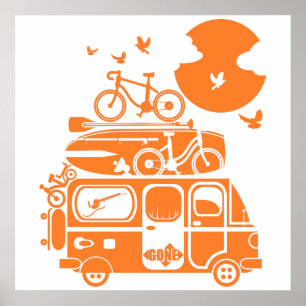 Póster Gracioso campervan de vacaciones familiares