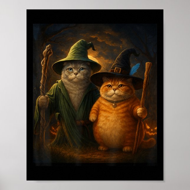 Póster Gracioso Cat Halloween Cat Meme Wizard Cat Weird C (Frente)
