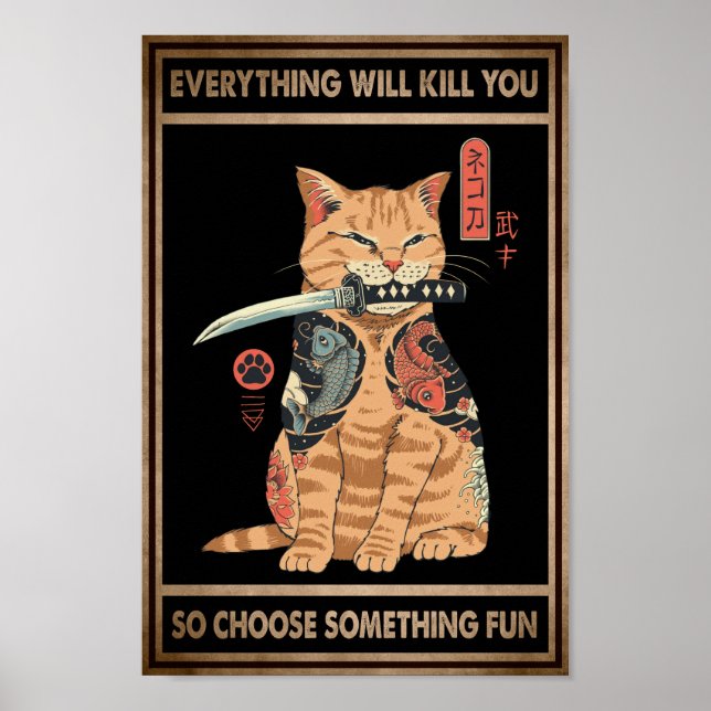 Póster Gracioso Cat Samurai Todo Te Matará (Frente)