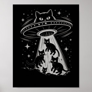 Póster Gracioso Cat Ufo Spaceship Alien Galaxia Estética