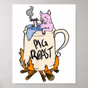 Póster Gracioso Cerdo Asado En Un Regalo De Cerveza