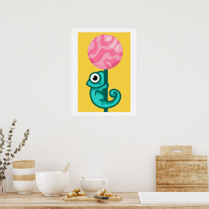 Póster Gracioso Chameleon- Cuta sala de juegos para anima