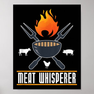 Póster Gracioso Chef Bbq Carne Whisperer Regalo Fumador G