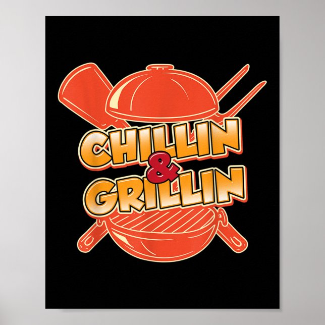 Póster Gracioso Chillin Y Grillin Grilling Meat Brisket B (Frente)
