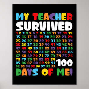 Póster Gracioso Colegio Niños Chicas Niños 100 Días De Es