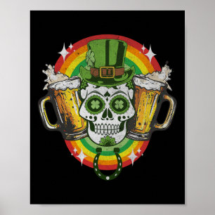Póster Gracioso cráneo irlandés St Patricks Day Beer Lepr