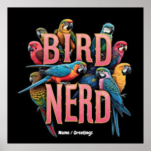 Póster Gracioso diseño con nerd de pájaro para observador