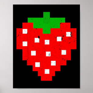 Póster Gracioso disfraz de videojuego Pixel Strawberry 80