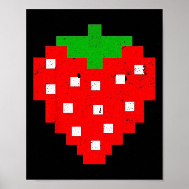 Póster Gracioso disfraz de videojuego Pixel Strawberry 80 (Frente)