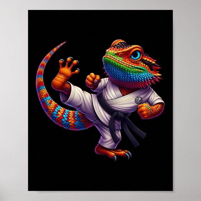 Póster Gracioso Dragón con barba de alto puntito Karate S (Frente)