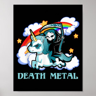 Póster Gracioso esqueleto arcoiris Unicornio Música Metal