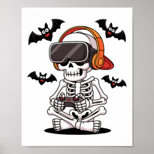 Póster Gracioso Esquetón Gamer Con Auriculares Vr Hallowe