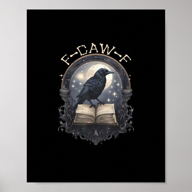 Póster Gracioso F-Caw-F Cuervo Pájaro Decir Gráfico Retro (Frente)