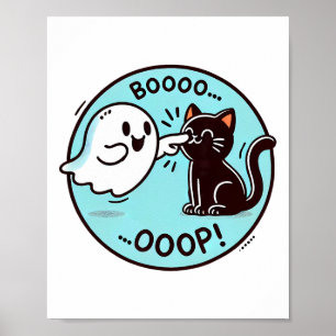 Póster Gracioso fantasma de Halloween Gato negro Boop Cos