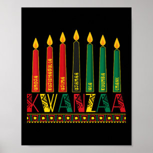 Póster Gracioso Feliz Kwanzaa Principios de Kinara Velas