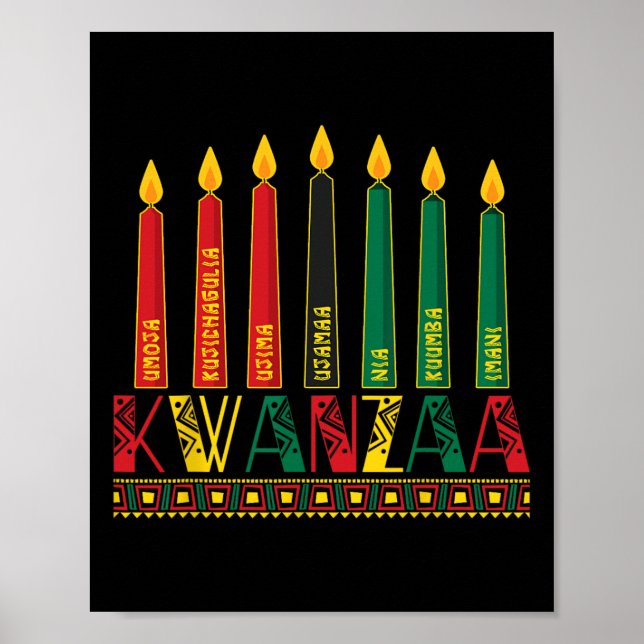 Póster Gracioso Feliz Kwanzaa Principios de Kinara Velas  (Frente)