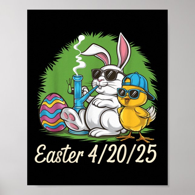 Póster Gracioso Feliz Pascua Bunny Chick Smoed (Frente)
