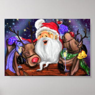 Póster Gracioso Fiesta de Santa y Navidades de renos - Sa