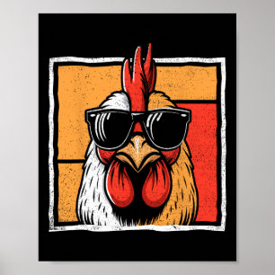 Póster Gracioso gallo de gallina granjera de gallos