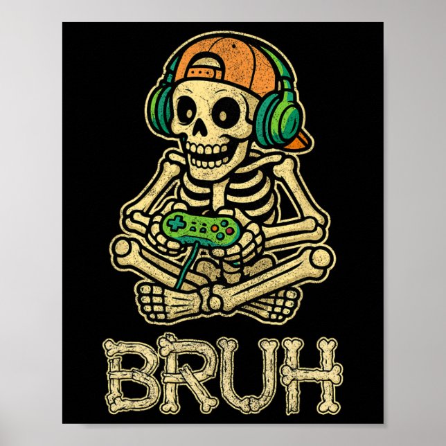 Póster Gracioso Gamer Skeleton Gamer Adolescentes Jóvenes (Frente)