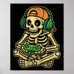 Póster Gracioso Gamer Skeleton Gamer Adolescentes Jóvenes