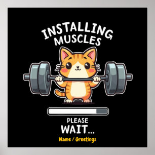 Póster Gracioso gatito de halterofilia con humor