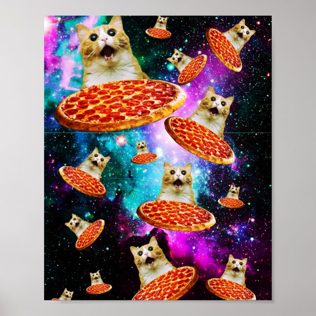 Póster Gracioso gatito de pizza espacial (Frente)