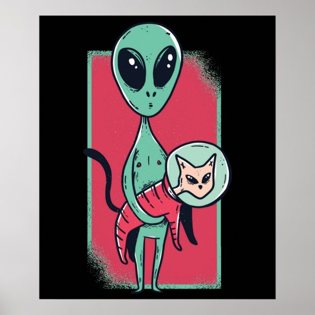 Póster Gracioso gato Alien Lover UFO Kitten Spaceship Vol (Frente)