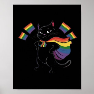 Póster Gracioso Gato Ally Bandera Arcoiris Mes Orgullo Ga