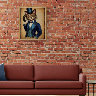 Póster Gracioso Gato De Steampunk Con Chaqueta Azul