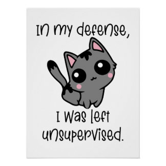 Póster Gracioso gato en mi defensa me quedé sin supervisi