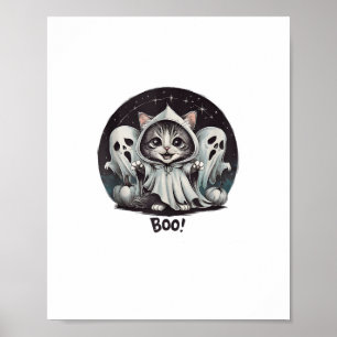Póster Gracioso gato fantasma Boo Halloween animal fantas