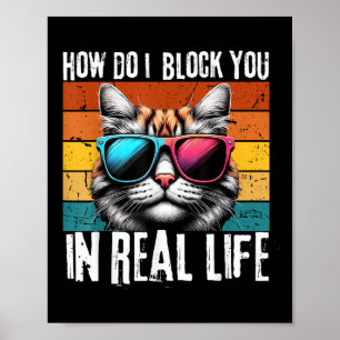 Póster Gracioso Gato Introvertido Cómo Bloquearte Retro C