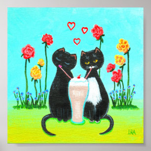 Póster Gracioso Gato negro caprichoso Valentino Creationa