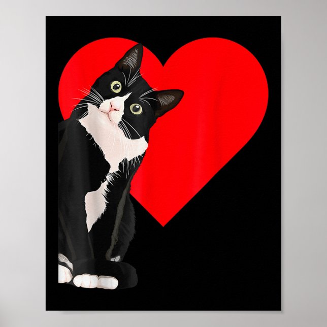 Póster Gracioso gato negro Día de San Valentín corazón Tu (Frente)