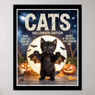 Póster Gracioso Gato Negro En Bat Costume Zine Halloween