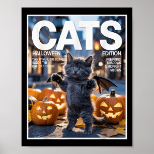 Póster Gracioso Gato Negro En El Vestido De Bat Cuse Zine