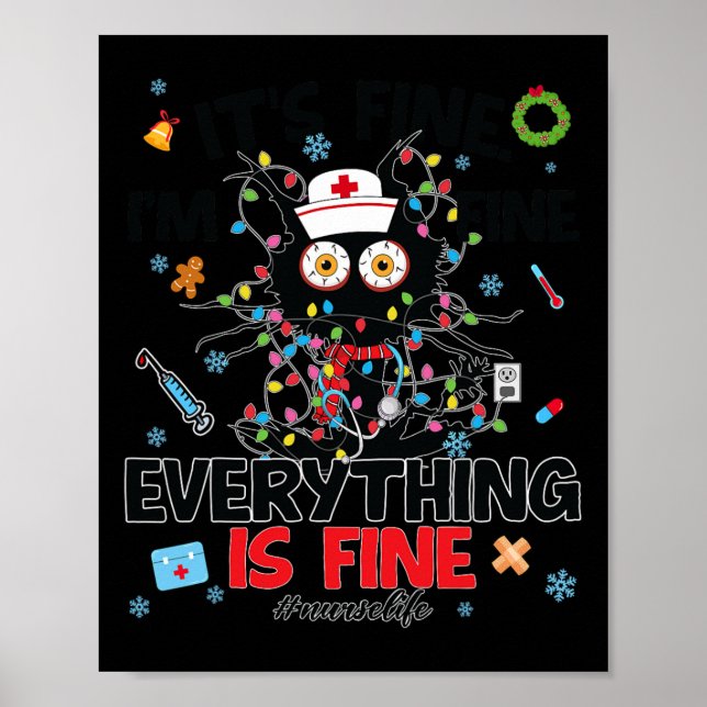 Póster Gracioso Gato Negro Es Bello Todo Enfermo Christma (Frente)