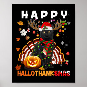 Póster Gracioso Gato Negro Halloween Navidades Cat Happy