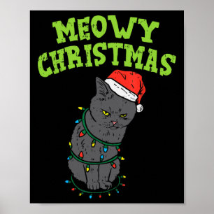 Póster Gracioso gato negro Navidades miowy Graciosos gato