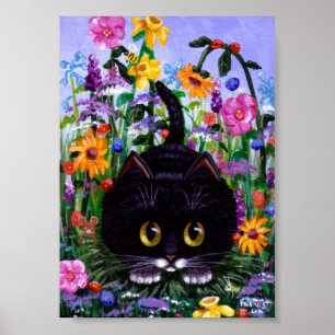 Póster Gracioso gato Poster Floral Flores Creationarts