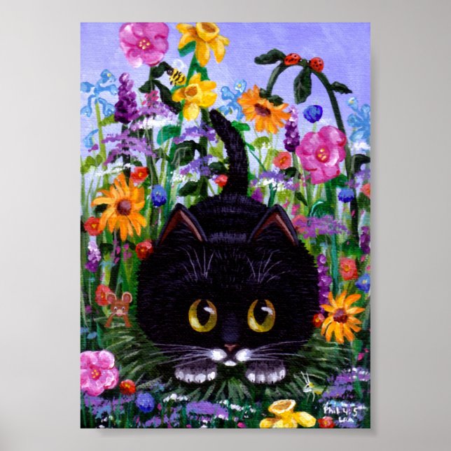 Póster Gracioso gato Poster Floral Flores Creationarts (Frente)