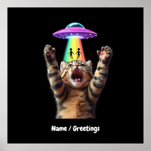 Póster Gracioso gato Selfie Alien OVNI Personalizable div