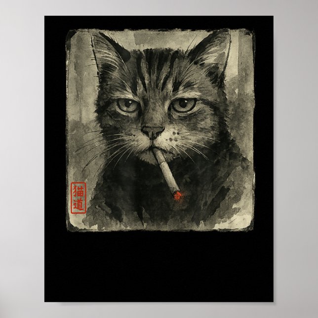 Póster Gracioso gato triste cigarrillo cigarrillo meme Lo (Frente)