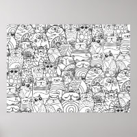 Gracioso Gatos Cute Doodle Relajante Fiesta Colore