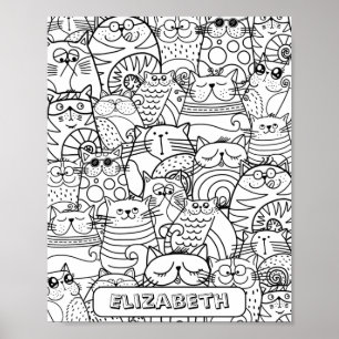 Póster Gracioso Gatos Cute Zen Doodle Colorando Nombre Pe