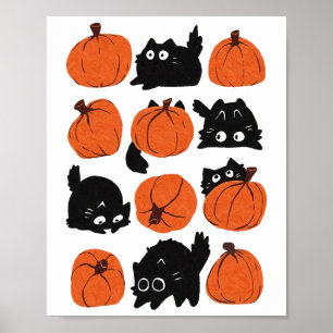 Póster Gracioso Gatos Retro Groovy Calabaza Halloween Tha