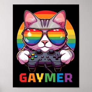 Póster Gracioso Gaymer Cat Gamer Lgbtq Orgullo Vídeo Arco
