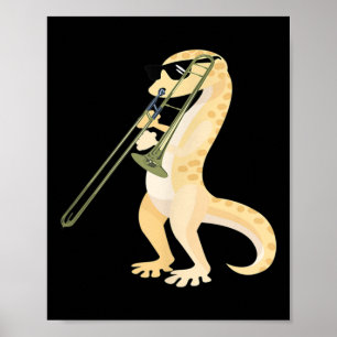 Póster Gracioso Gecko Usando Sungles Jugando Trombone Liz